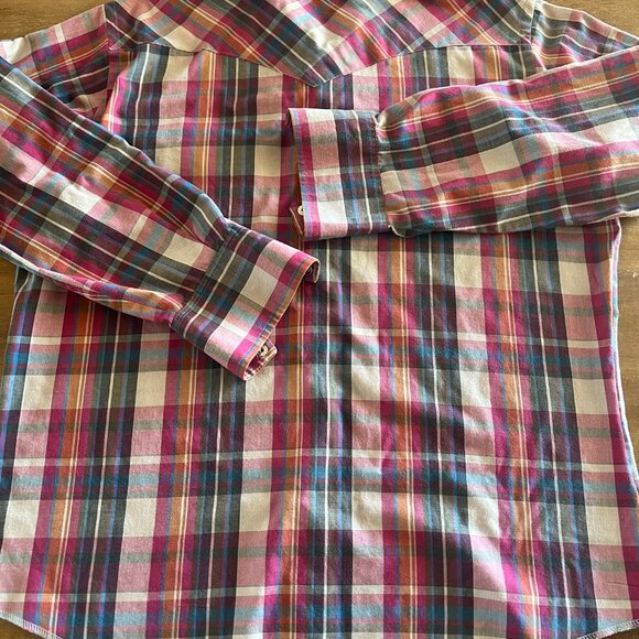 Vtg 90s WRANGLER Mens Pearl Snap L 17-34 Cowboy Cut X-Long Tails Single Needle - Picture 6 of 7